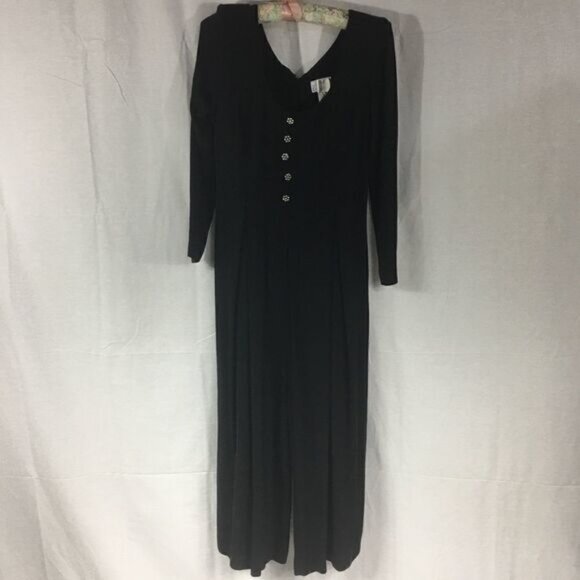 Expo size 4 black jumpsuit pantsuit crystal buttons zippered back long s… - Picture 1 of 9